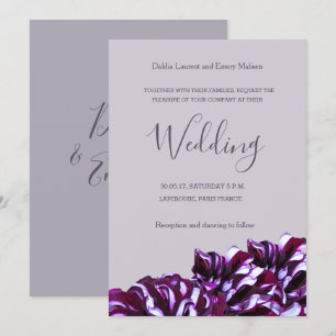 Dahlia flowers lilac elegant wedding invitation