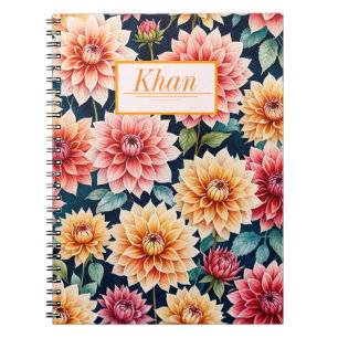 Dahlia flowers pattern digital art / Personalized Notebook