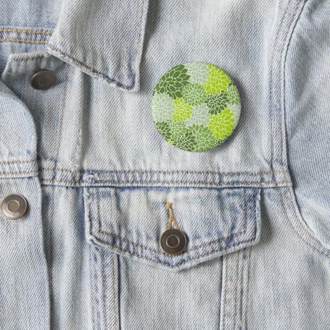 Dahlia Flowers, Pattern Of Flowers, Green Dahlia 2 Inch Round Button (In Situ)