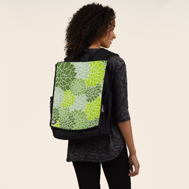 Dahlia Flowers, Pattern Of Flowers, Green Dahlia Backpack (Worn)