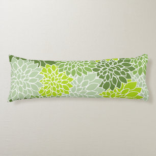 Dahlia Flowers, Pattern Of Flowers, Green Dahlia Body Pillow