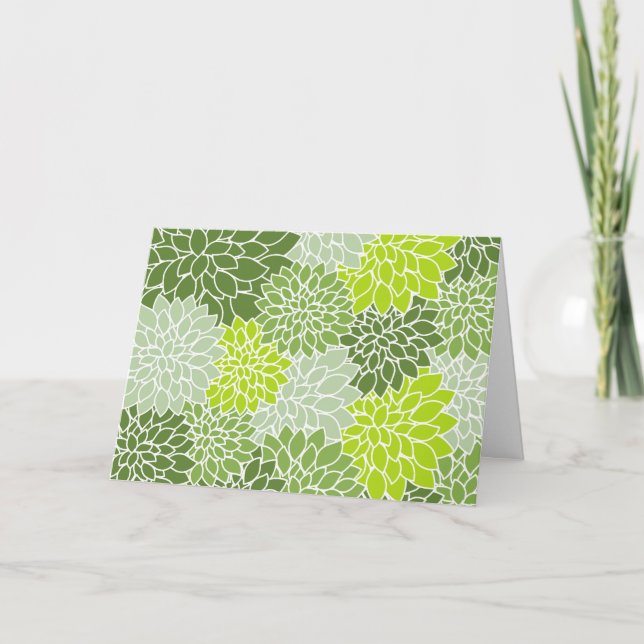 Dahlia Flowers, Pattern Of Flowers, Green Dahlia Card (Front)