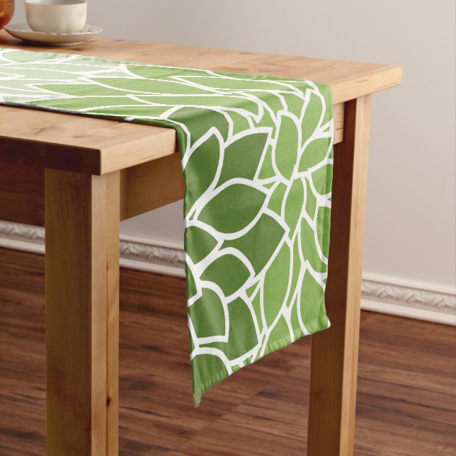 Dahlia Flowers, Pattern Of Flowers, Green Dahlia Medium Table Runner (In Situ)
