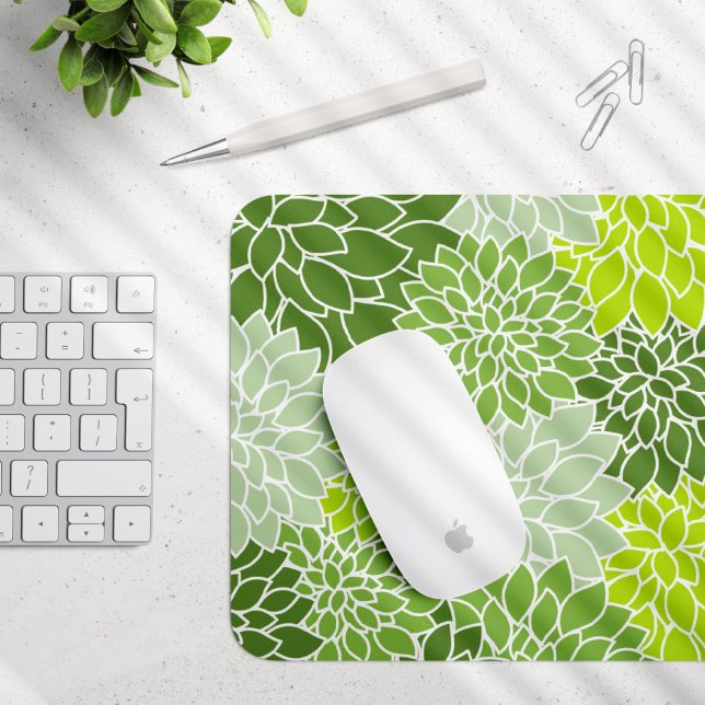 Dahlia Flowers, Pattern Of Flowers, Green Dahlia Mouse Pad (Creator Uploaded)