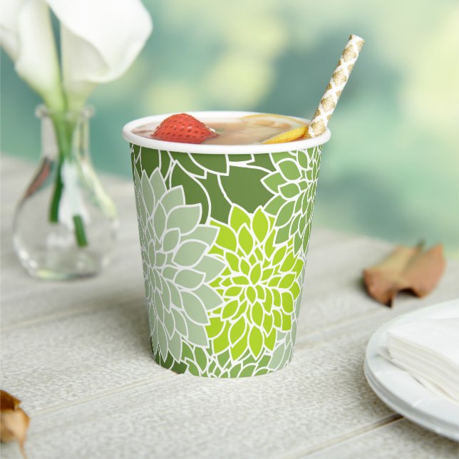 Dahlia Flowers, Pattern Of Flowers, Green Dahlia Paper Cups (Insitu)
