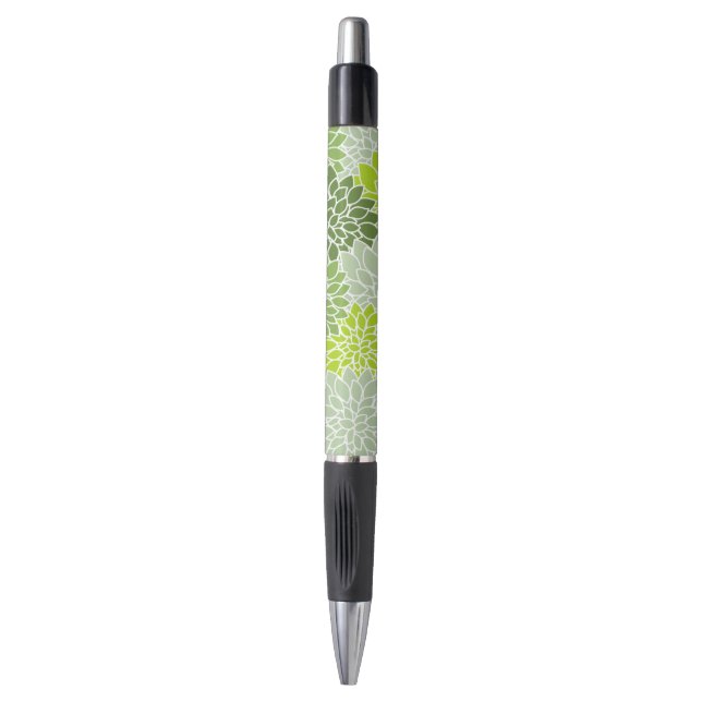 Dahlia Flowers, Pattern Of Flowers, Green Dahlia Pen (Front Vertical)