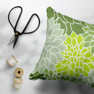 Dahlia Flowers, Pattern Of Flowers, Green Dahlia Pillowcase
