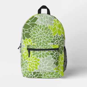 Dahlia Flowers, Pattern Of Flowers, Green Dahlia Printed Backpack