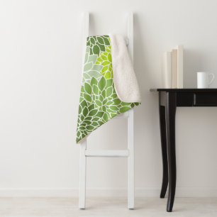 Dahlia Flowers, Pattern Of Flowers, Green Dahlia Sherpa Blanket