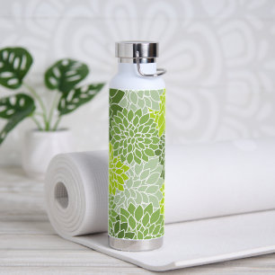 Dahlia Flowers, Pattern Of Flowers, Green Dahlia Water Bottle
