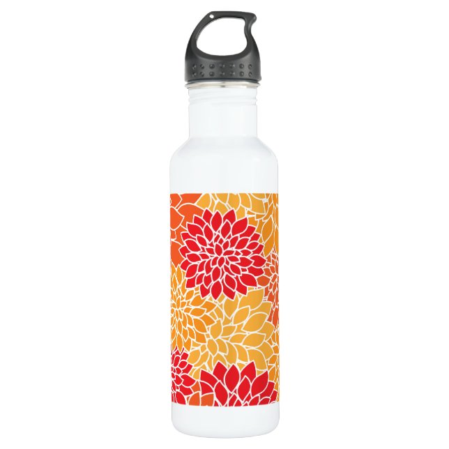 Dahlia Flowers, Pattern Of Flowers, Orange Dahlia 710 Ml Water Bottle (Front)