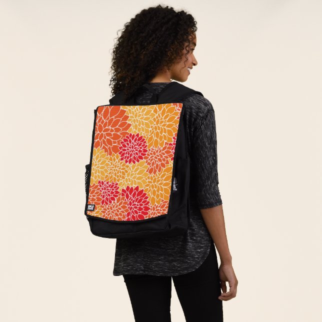 Dahlia Flowers, Pattern Of Flowers, Orange Dahlia Backpack (Worn)