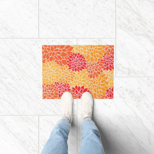 Dahlia Flowers, Pattern Of Flowers, Orange Dahlia Doormat