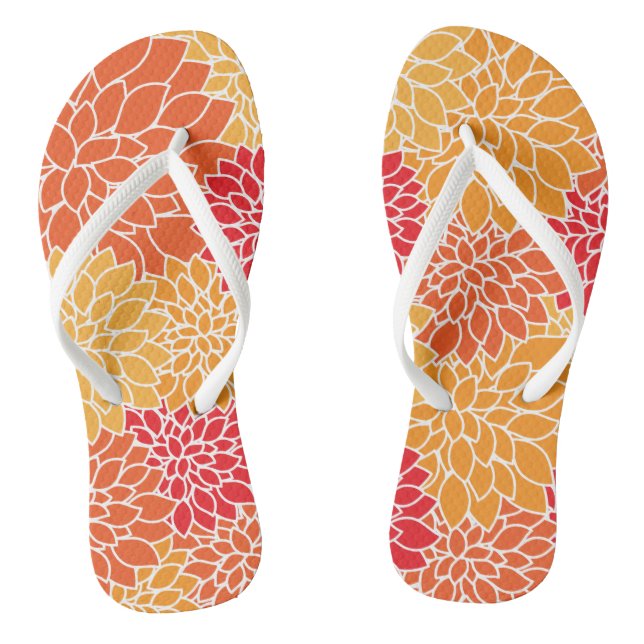 Dahlia Flowers, Pattern Of Flowers, Orange Dahlia Flip Flops (Footbed)