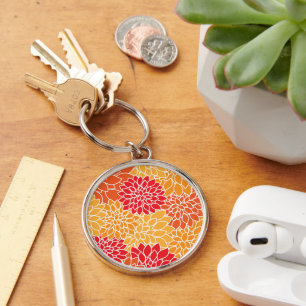 Dahlia Flowers, Pattern Of Flowers, Orange Dahlia Keychain