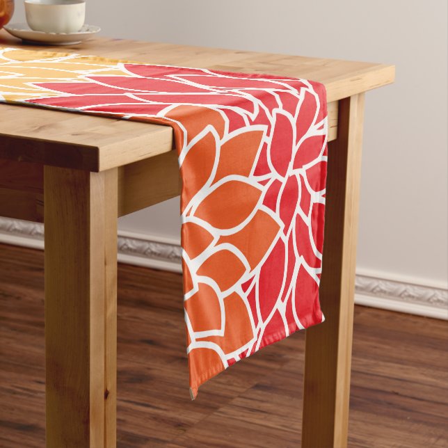 Dahlia Flowers, Pattern Of Flowers, Orange Dahlia Medium Table Runner (In Situ)