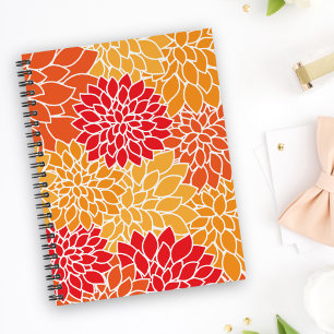 Dahlia Flowers, Pattern Of Flowers, Orange Dahlia Notebook