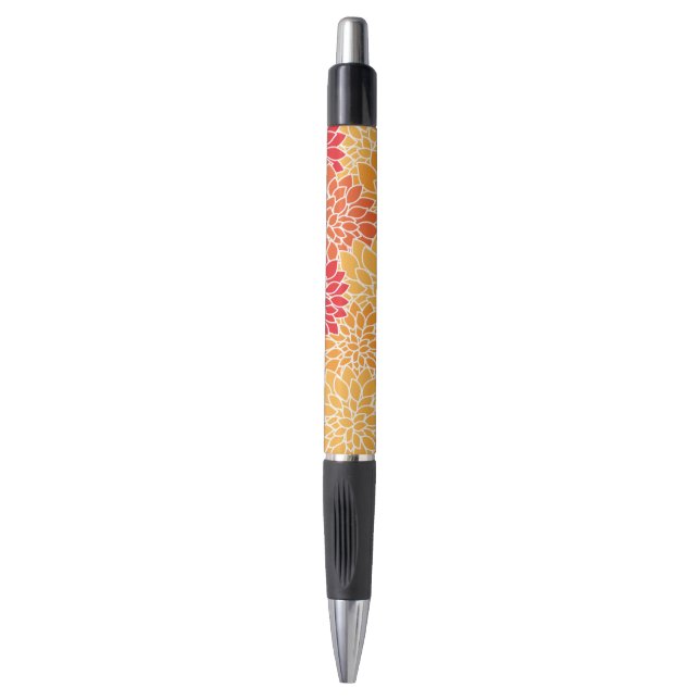 Dahlia Flowers, Pattern Of Flowers, Orange Dahlia Pen (Front Vertical)
