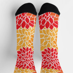 Dahlia Flowers, Pattern Of Flowers, Orange Dahlia Socks