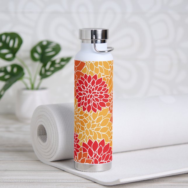 Dahlia Flowers, Pattern Of Flowers, Orange Dahlia Water Bottle (Yoga)
