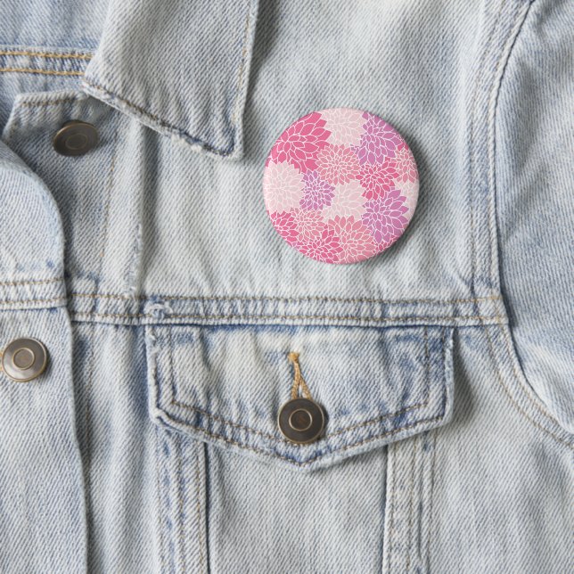 Dahlia Flowers, Pattern Of Flowers, Pink Dahlia 2 Inch Round Button (In Situ)