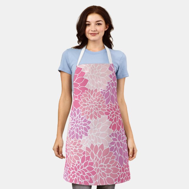 Dahlia Flowers, Pattern Of Flowers, Pink Dahlia Apron (Worn)