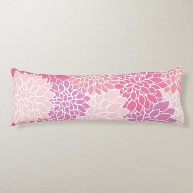Dahlia Flowers, Pattern Of Flowers, Pink Dahlia Body Pillow (Front)