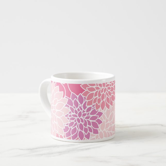 Dahlia Flowers, Pattern Of Flowers, Pink Dahlia Espresso Cup (Front Left)