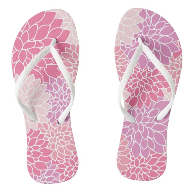 Dahlia Flowers, Pattern Of Flowers, Pink Dahlia Flip Flops (Footbed)