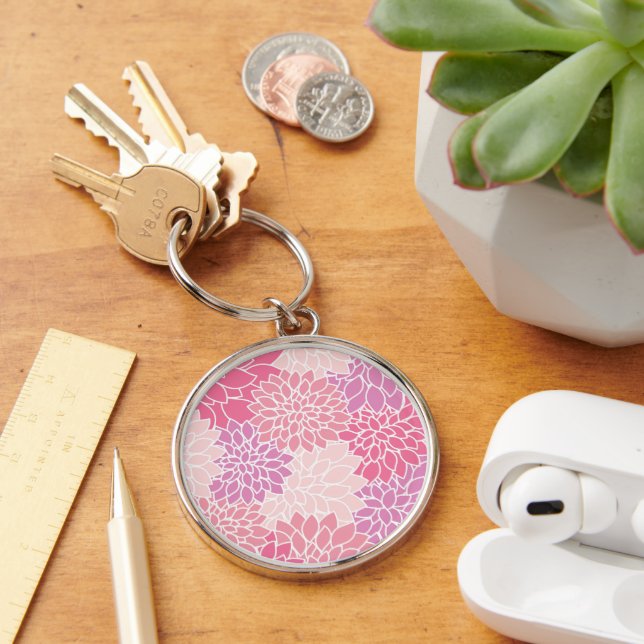 Dahlia Flowers, Pattern Of Flowers, Pink Dahlia Keychain (Desk)