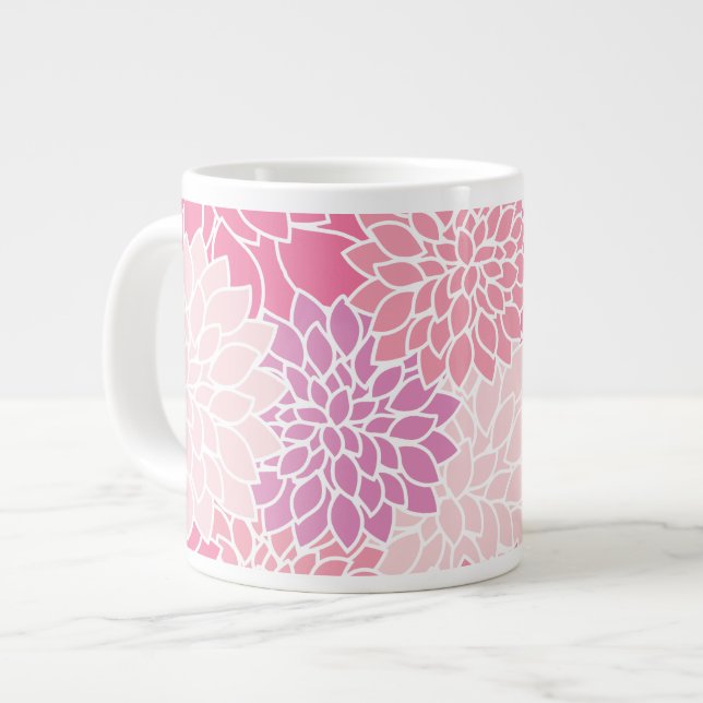 Dahlia Flowers, Pattern Of Flowers, Pink Dahlia Large Coffee Mug (Front Left)
