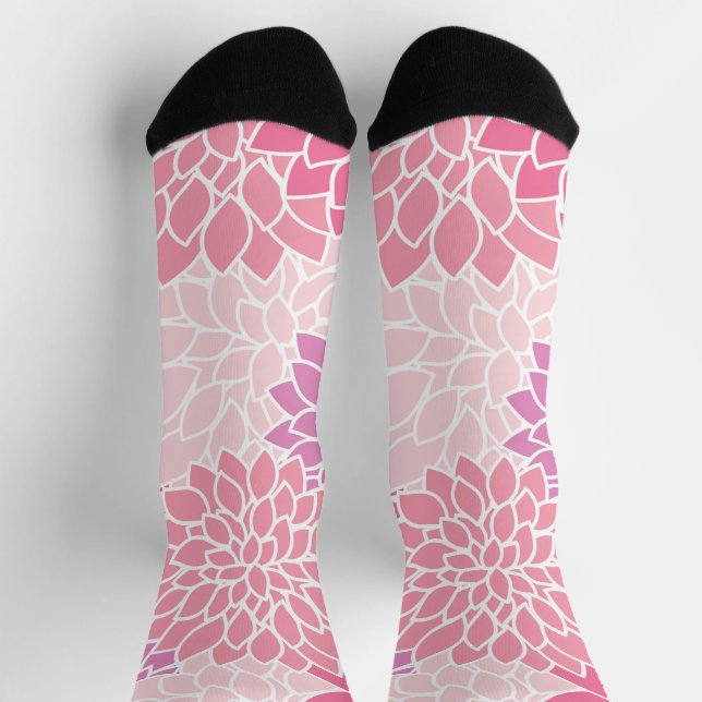 Dahlia Flowers, Pattern Of Flowers, Pink Dahlia Socks (Top)