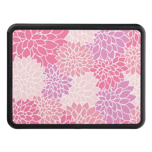 Dahlia Flowers, Pattern Of Flowers, Pink Dahlia Trailer Hitch Cover (Front)