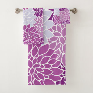 Dahlia Flowers, Pattern Of Flowers, Purple Dahlia Bath Towel Set