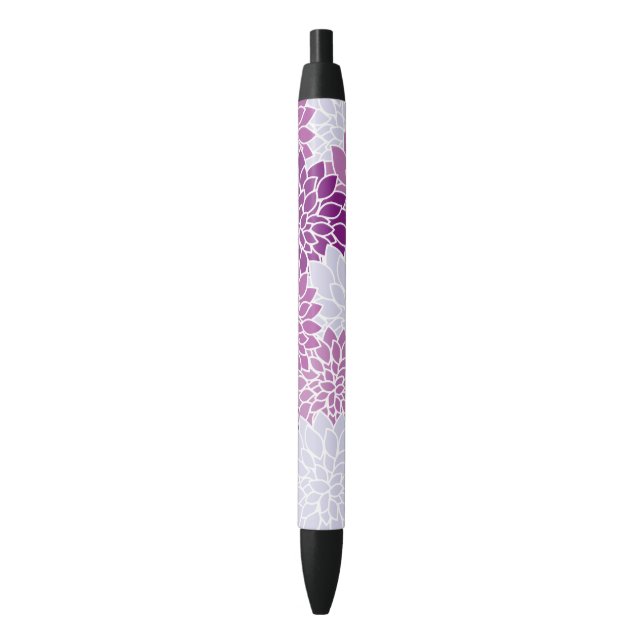 Dahlia Flowers, Pattern Of Flowers, Purple Dahlia Black Ink Pen (Front Vertical)