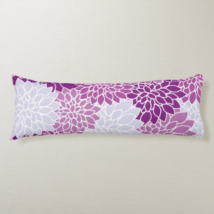 Dahlia Flowers, Pattern Of Flowers, Purple Dahlia Body Pillow