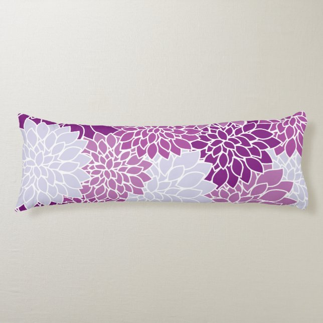 Dahlia Flowers, Pattern Of Flowers, Purple Dahlia Body Pillow (Front)