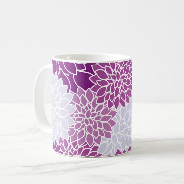 Dahlia Flowers, Pattern Of Flowers, Purple Dahlia Coffee Mug (Front Left)