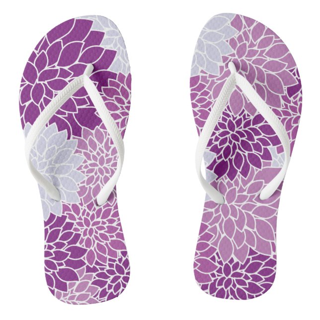 Dahlia Flowers, Pattern Of Flowers, Purple Dahlia Flip Flops (Footbed)