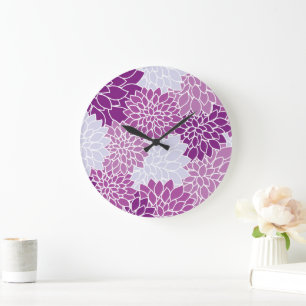 Dahlia Flowers, Pattern Of Flowers, Purple Dahlia Large Clock
