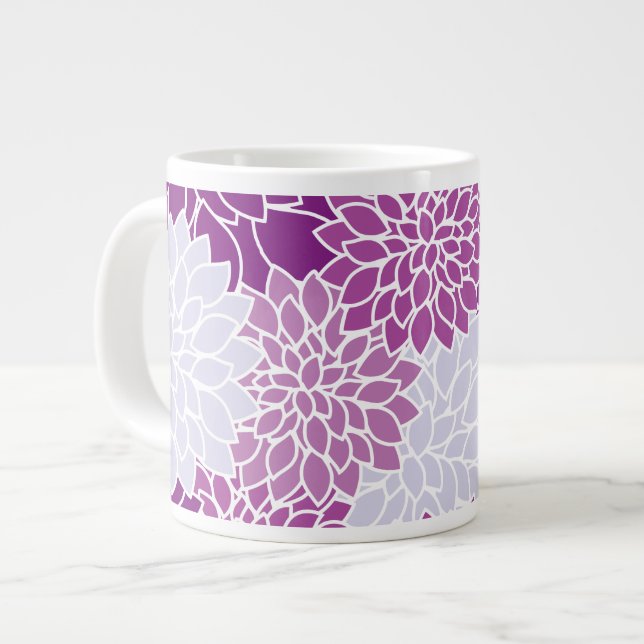 Dahlia Flowers, Pattern Of Flowers, Purple Dahlia Large Coffee Mug (Front Left)