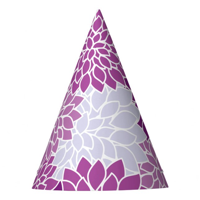 Dahlia Flowers, Pattern Of Flowers, Purple Dahlia Party Hat (Front)