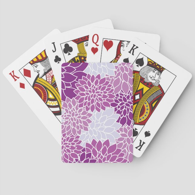 Dahlia Flowers, Pattern Of Flowers, Purple Dahlia Playing Cards (Back)