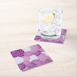Dahlia Flowers, Pattern Of Flowers, Purple Dahlia Square Paper Coaster