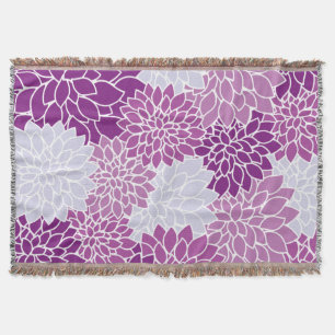 Dahlia Flowers, Pattern Of Flowers, Purple Dahlia Throw Blanket