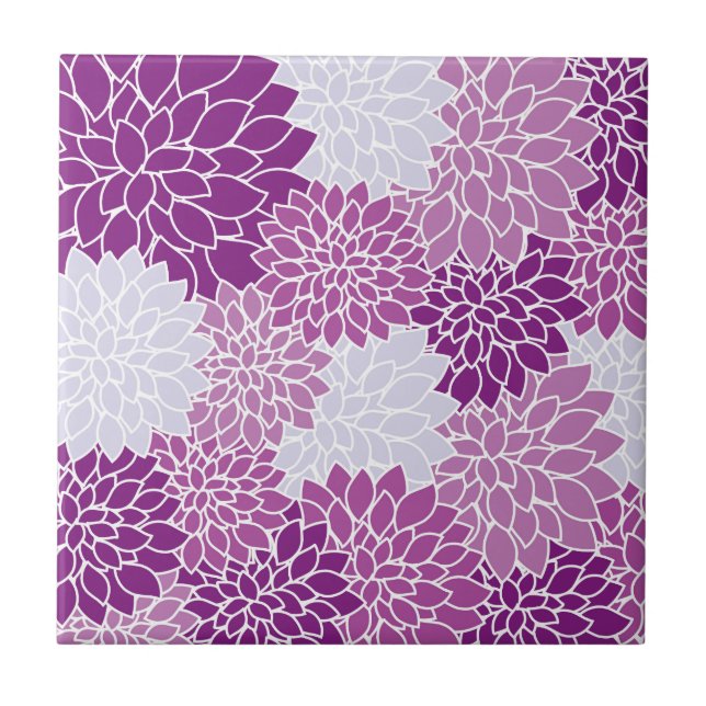 Dahlia Flowers, Pattern Of Flowers, Purple Dahlia Tile (Front)
