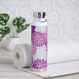 Dahlia Flowers, Pattern Of Flowers, Purple Dahlia Water Bottle