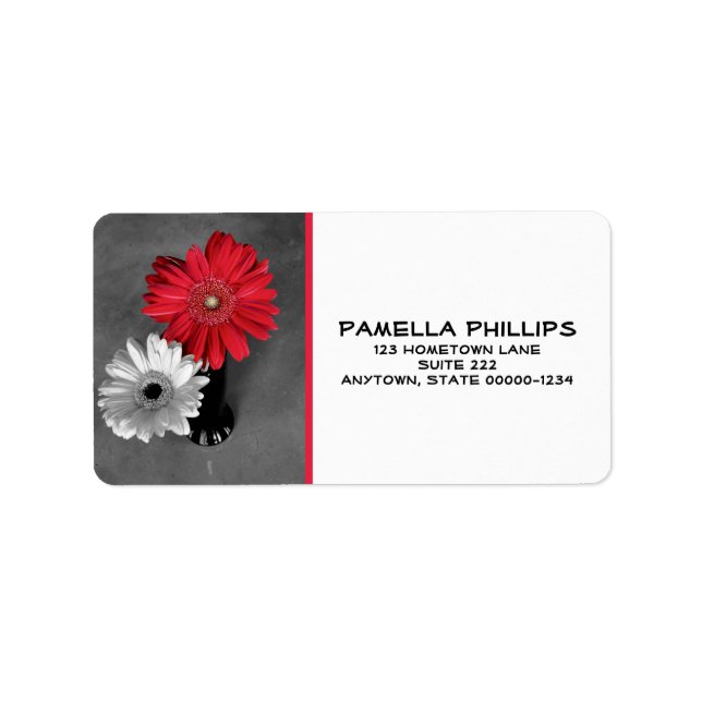 Dahlia Flowers Still Life Red Splashed Monochrome Label (Front)