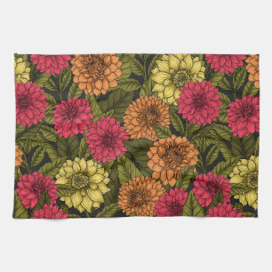 Dahlia garden kitchen towel