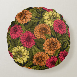 Dahlia garden round pillow